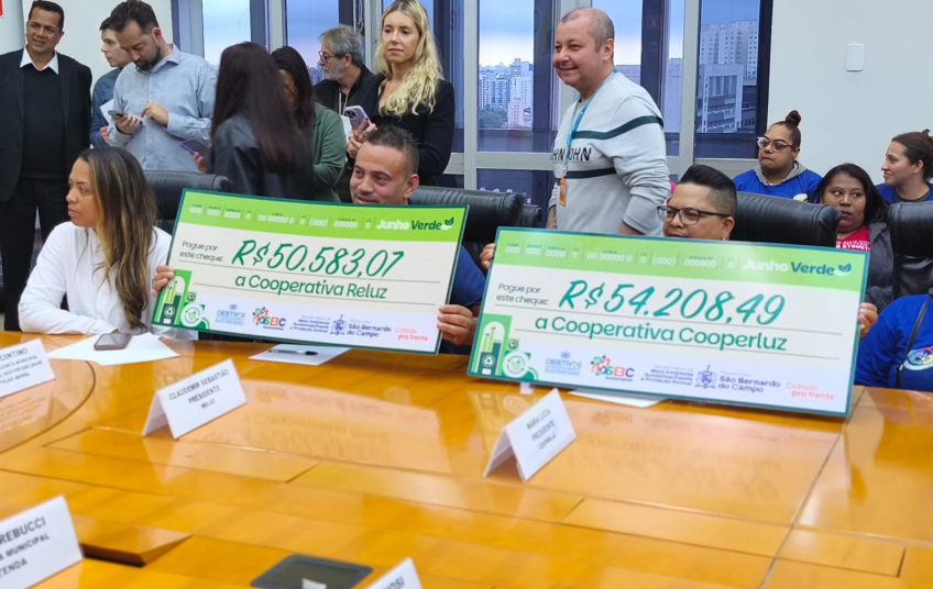 São Bernardo fecha ‘Junho Verde’, entrega cheques às cooperativas de reciclagem e adere a programa federal